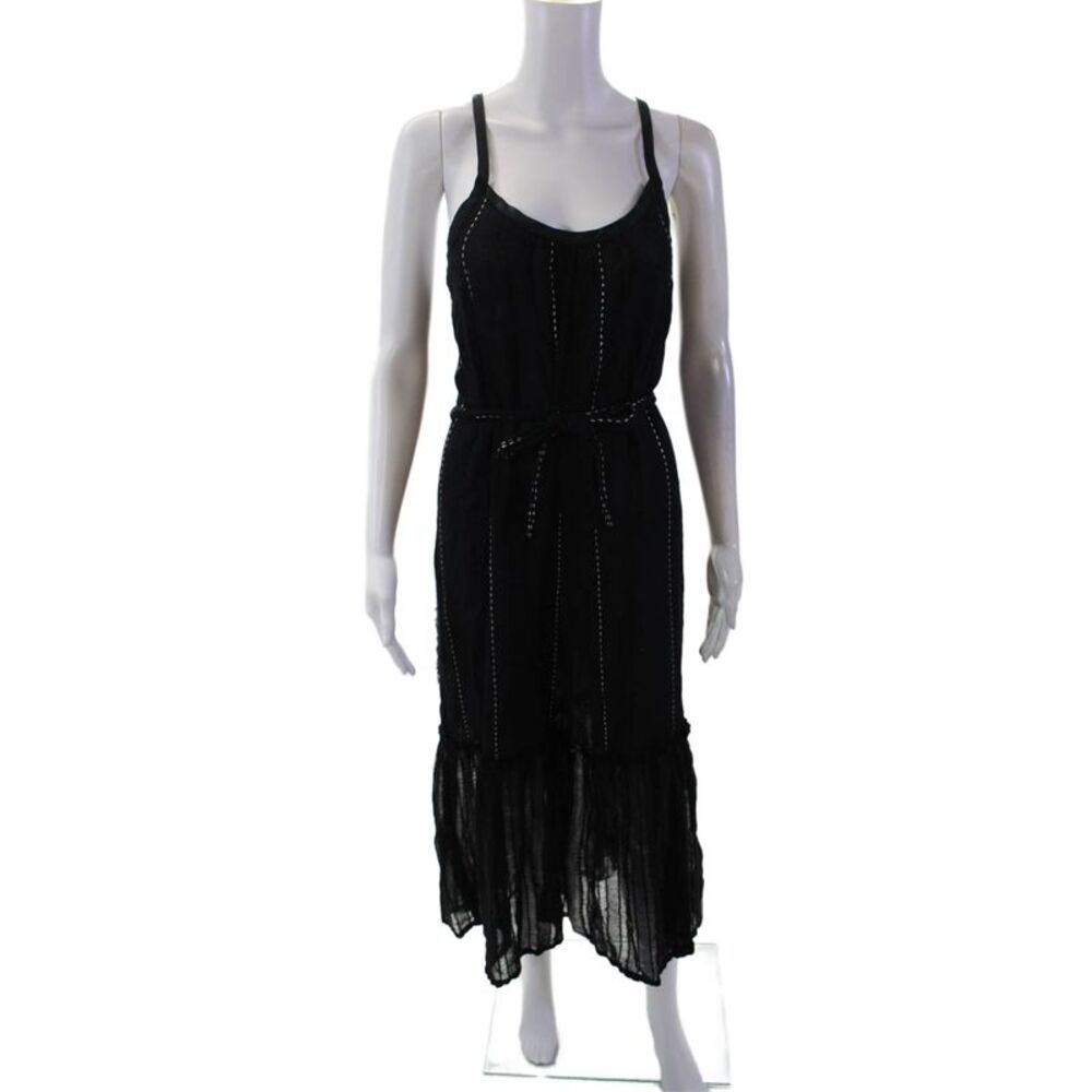 Lem Lem Women's Scoop Neck Spaghetti Straps Tiered Midi Dress Black Size M